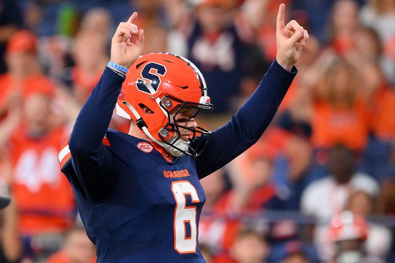 Kyle McCord pointing to sky