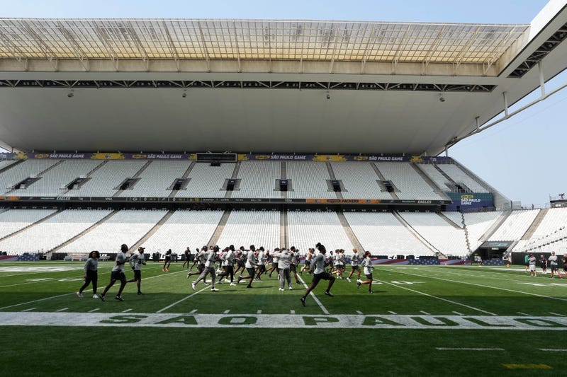 A general overall view of Philadelphia Eagles practice in advance of the 2024 NFL Sao Paolo game at the Neo Química Arena on Sept. 5, 2024.