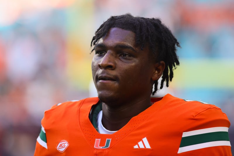 Sep 7, 2024; Miami Gardens, Florida, USA; Miami Hurricanes quarterback Cam Ward (1) looks on before the game against the Florida A&M Rattlers at Hard Rock Stadium.