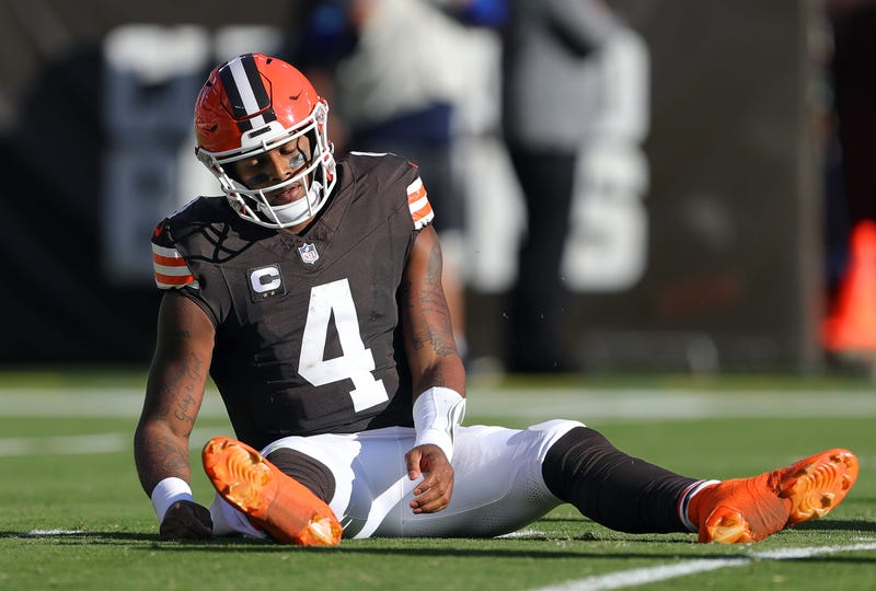 Cleveland Browns quarterback Deshaun Watson (4) reacts after failing to convert on third down during the first half of an NFL football game against the Dallas Cowboys at Huntington Bank Field, Sunday, Sept. 8, 2024, in Cleveland, Ohio.