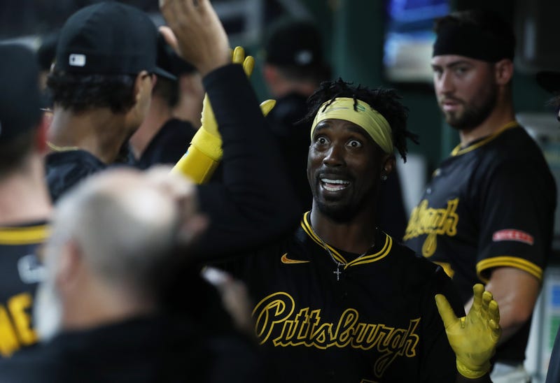 Andrew McCutchen celebrating in dugout
