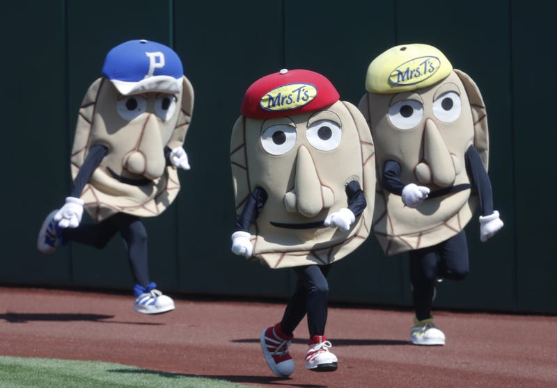 Participants run during the Great Pittsburgh Pierogi race between the fifth inning between the Miami Marlins