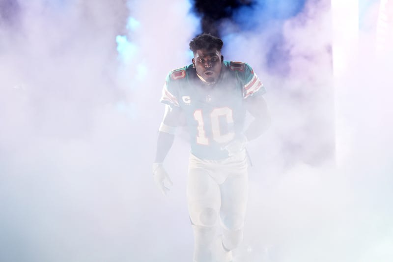 Miami Gardens, Florida, USA; Miami Dolphins wide receiver Tyreek Hill (10) takes the field prior to the game against the Buffalo Bills at Hard Rock Stadium.