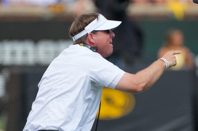 Missouri Tigers head coach Eli Drinkwitz reacts to a call against the Boston College Eagles during the second half at Faurot Field at Memorial Stadium. 