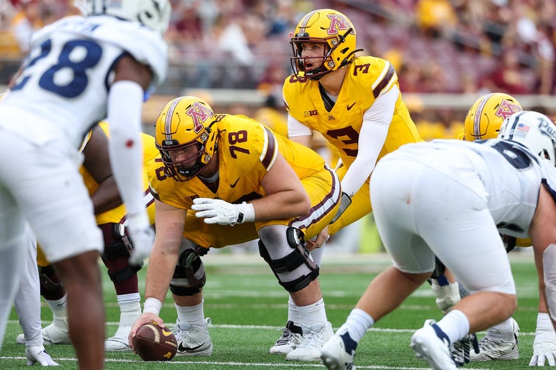 Minnesota Golden Gophers quarterback Drake Lindsey (3) calls a play against the Nevada Wolf Pack during the second half at Huntington Bank Stadium.