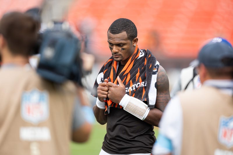 ; Cleveland Browns quarterback Deshaun Watson (4) after the game against the New York Giants at Huntington Bank Field.  