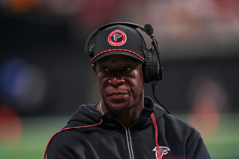 Sep 22, 2024; Atlanta, Georgia, USA; Atlanta Falcons head coach Raheem Morris on the sideline against the Kansas City Chiefs during the second half at Mercedes-Benz Stadium. Mandatory Credit: Dale Zanine-Imagn Images