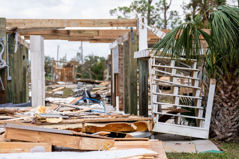 The remnants of a home barely stand in Cedar Island, Florida, following the wrath of Hurricane Helene on Sept. 27, 2024.