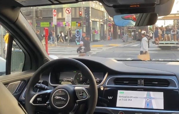 Inside of a Waymo self-driving taxi