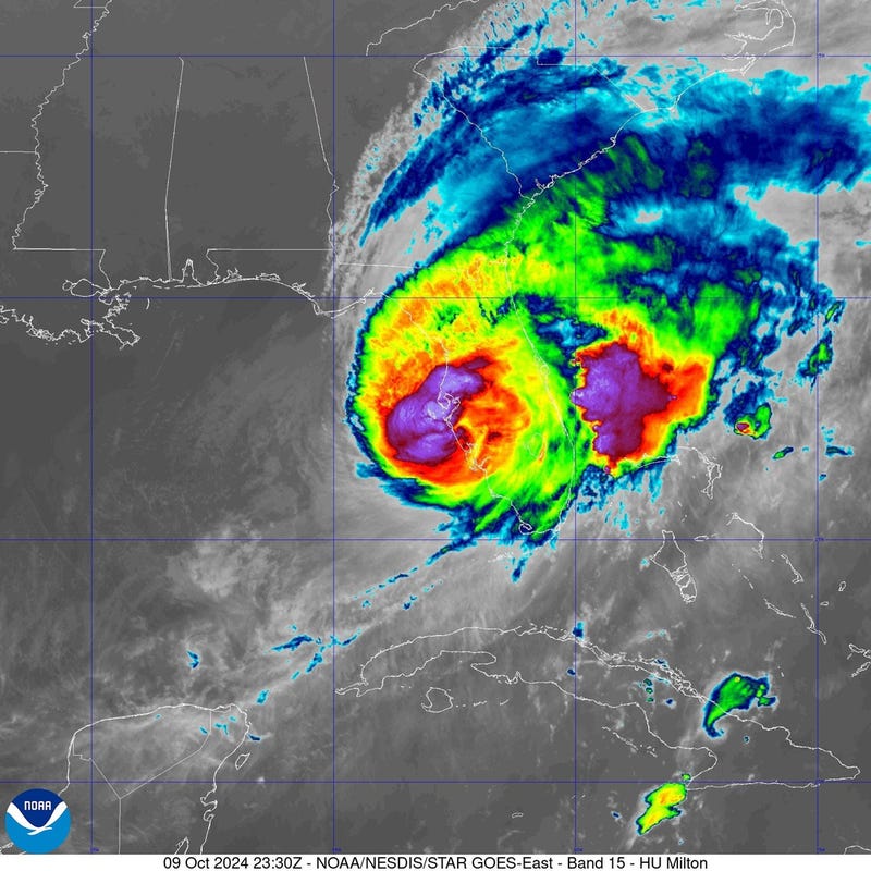 Hurricane Milton poised approaching landfall over Sarasota and the Tampa Bay area on Wednesday, Oct. 9, 2024.