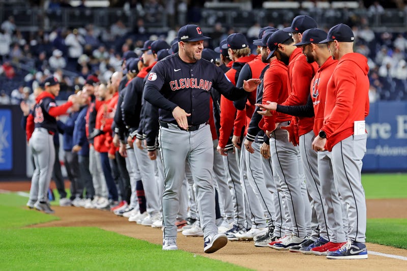 Cleveland Guardians manager Stephen Vogt is introduced before playing against the New York Yankees game one of the ALCS for the 2024 MLB Playoffs at Yankee Stadium
