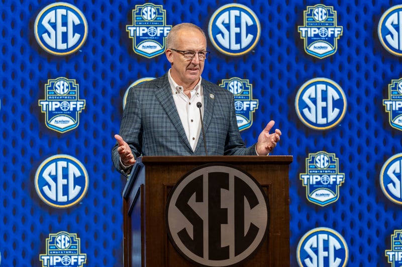 SEC commissioner Greg Sankey talks with the media during SEC Media Days at Grand Bohemian Hotel. 