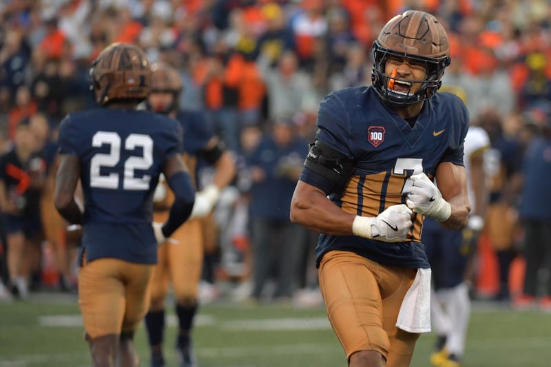 Illinois Fighting Illini defensive back Matthew Bailey (7) reacts after a turnover against the Michigan Wolverines during the second half at Memorial Stadium.