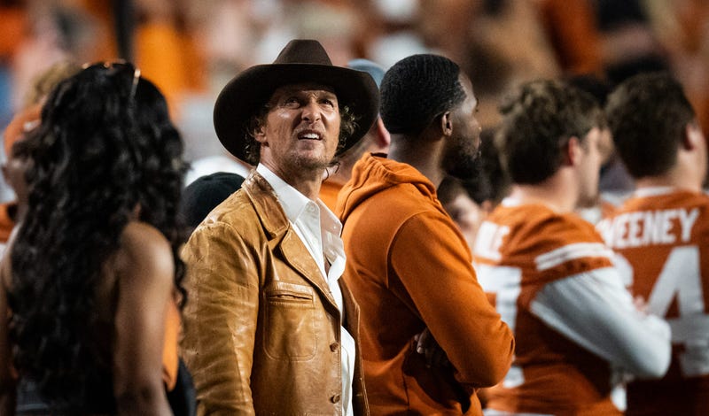 Matthew McConaughey watches the first quarter of the Longhorns' game against the Georgia Bulldogs at Darrell K. Royal Texas Memorial Stadium in Austin, Oct. 19, 2024.