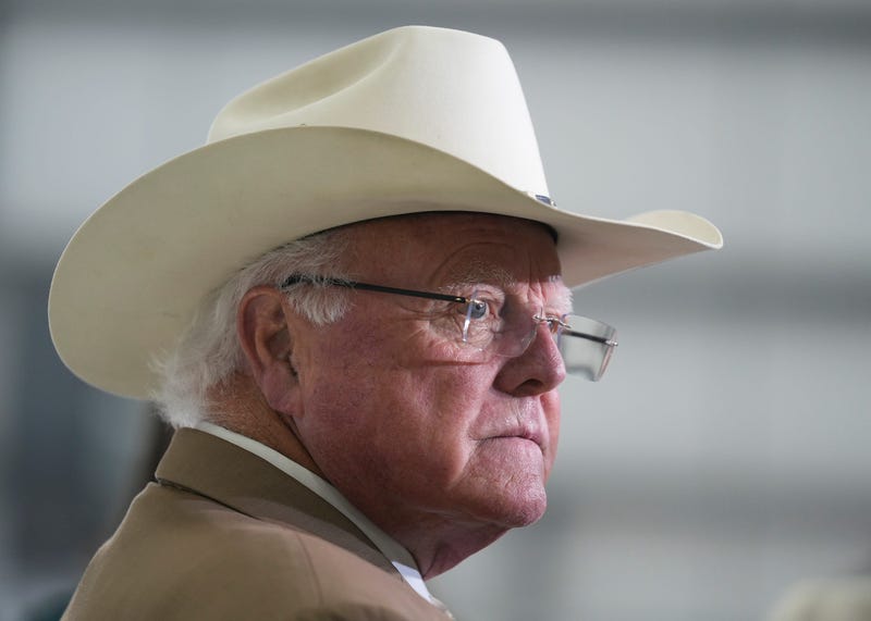 Texas Agriculture Commissioner Sid Miller attends a rally with former President Donald Trump at Million Air, a private airplane terminal at Austin-Bergstrom International Airport, Friday, Oct. 25, 2024.