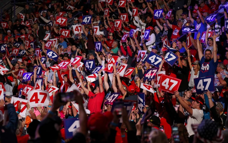 Trump supporters doing the wave at a rally near Green Bay, Wisconsin in the days leading up to the election