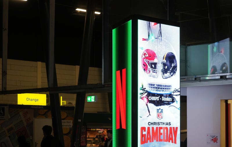 A Netflix advertisement for the Christmas Day game between the Kansas City Chiefs and the Pittsburgh Steelers on Christmas Day. 