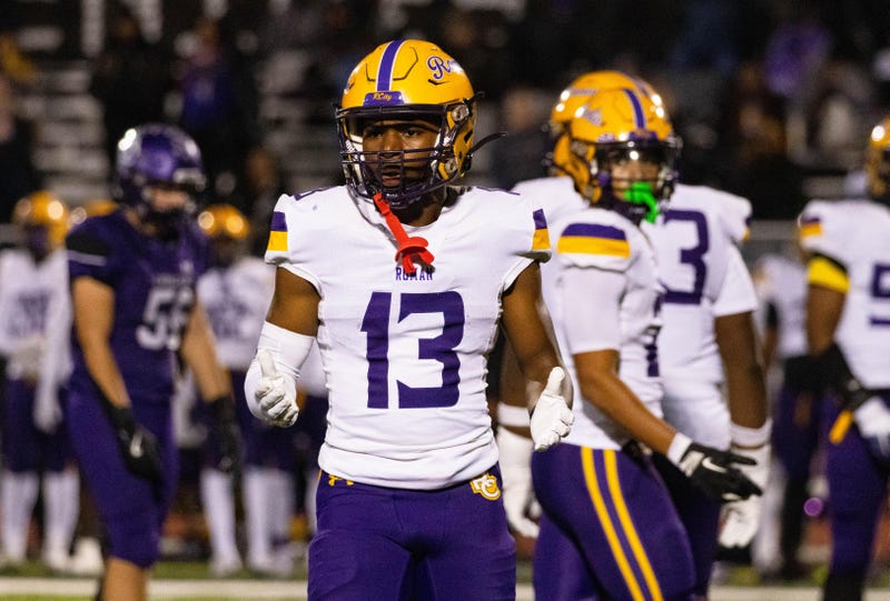 Roman Catholic High School's Eisa Felder (13) gets a penalty call during the 5A State Playoffs on Nov. 15, 2024.