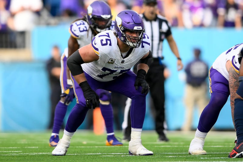 The Minnesota Vikings made the offensive line their top priority for the offseason. Injuries up front have so far been foiling the plan, including the latest to left tackle Brian O'Neill (75).
