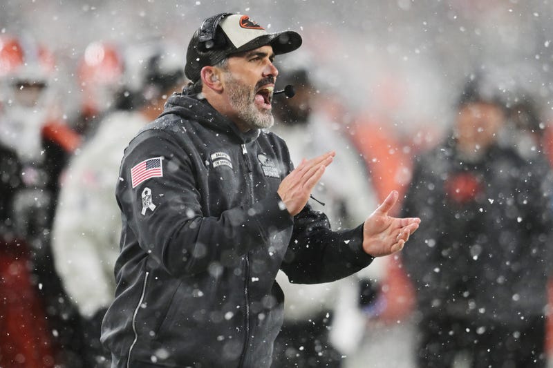 Nov 21, 2024; Cleveland, Ohio, USA; Cleveland Browns head coach Kevin Stefanski reacts during the second half against the Pittsburgh Steelers at Huntington Bank Field. 