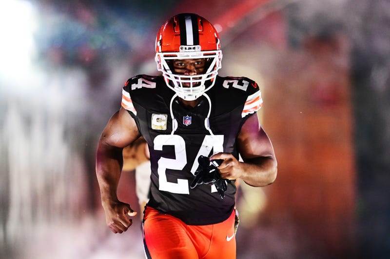 Cleveland Browns running back Nick Chubb (24) is introduced before the game between the Browns and the Pittsburgh Steelers at Huntington Bank Field