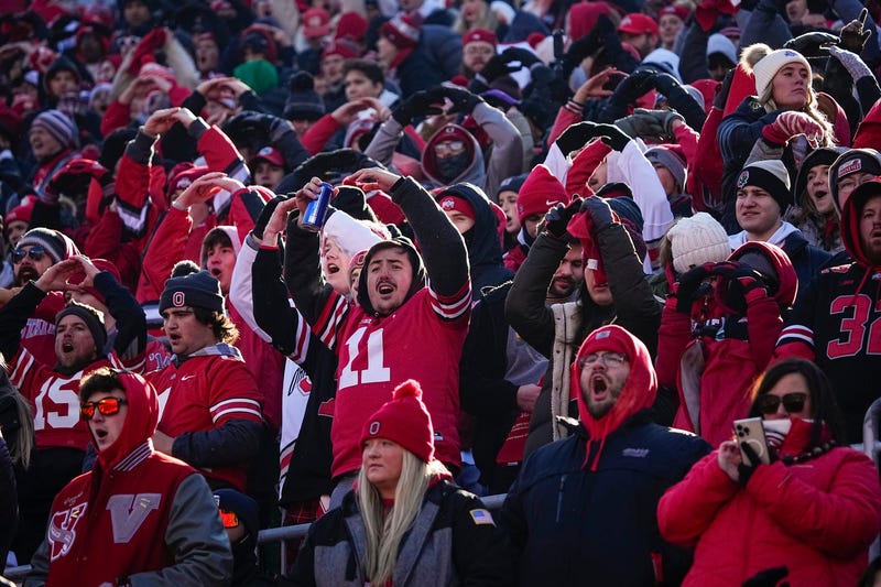 Ohio State students in the Block O section cheer on the Buckeyes during the NCAA football game against the Michigan Wolverines at Ohio Stadium in Columbus on Tuesday, Dec. 3, 2024.
