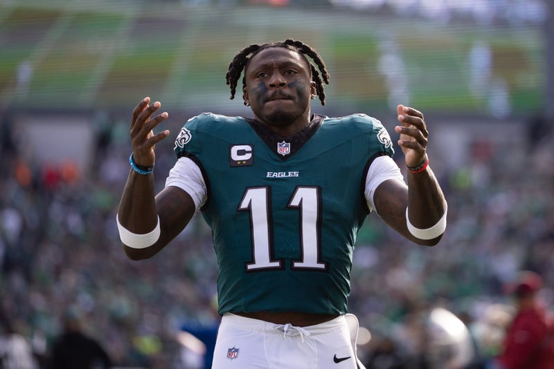 AJ Brown with arms out
