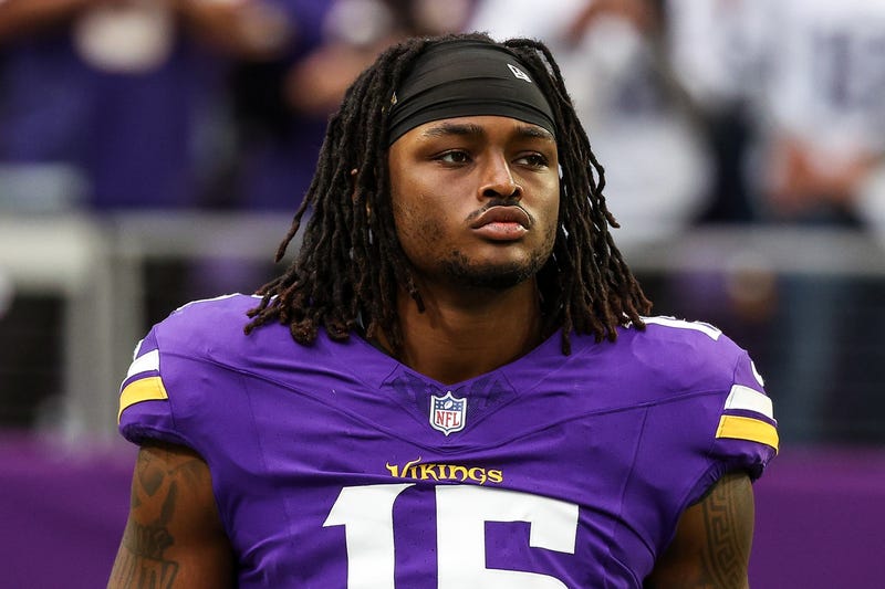 Minnesota Vikings linebacker Dallas Turner (15) looks on before the game against the Atlanta Falcons at U.S. Bank Stadium.