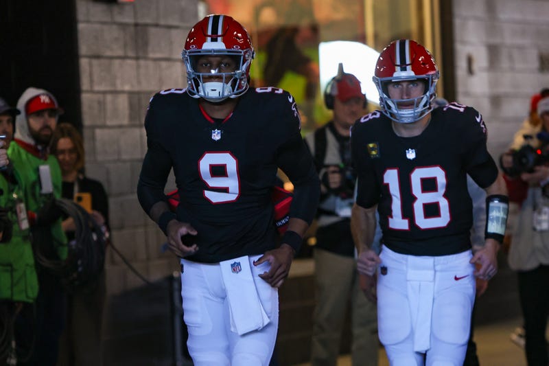 Atlanta Falcons quarterback Michael Penix Jr. (9) and quarterback Kirk Cousins (18)
