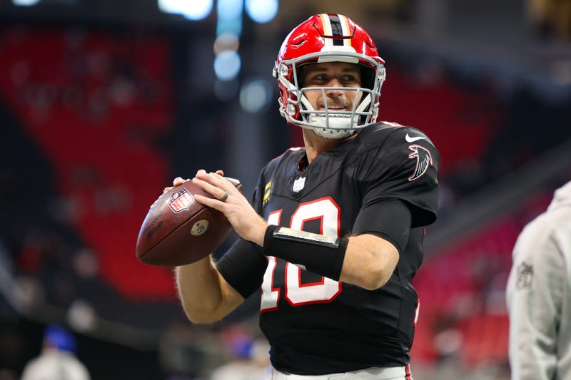 Dec 22, 2024; Atlanta, Georgia, USA; Atlanta Falcons quarterback Kirk Cousins (18) prepares for a game against the New York Giants at Mercedes-Benz Stadium. Mandatory Credit: Brett Davis-Imagn Images