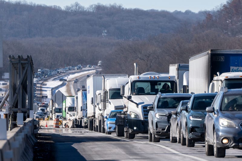 Traffic is seen backed up because of the sinkhole on Dec. 26, 2024