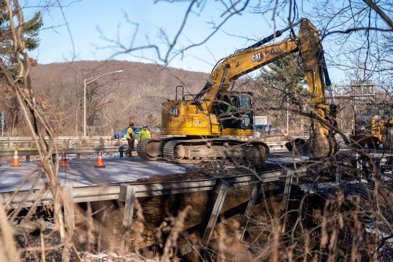 A sinkhole closes a portion of I-80 East in Wharton, NJ on Thursday, Dec. 26, 2024