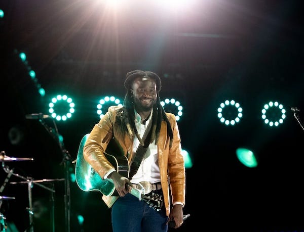 Shaboozey finishes his performance during Nashville’s Big Bash, New Years Eve celebration at Bicentennial Capitol Mall State Park