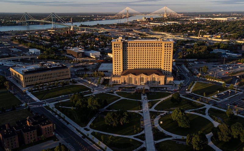 Michigan Central Station in Detroit during sunrise on Thursday, May 30, 2024.