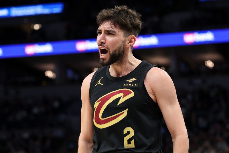 Jan 18, 2025; Minneapolis, Minnesota, USA; Cleveland Cavaliers guard Ty Jerome (2) celebrates his basket during the third quarter against the Minnesota Timberwolves at Target Center.