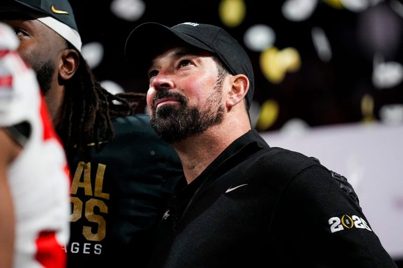Ohio State Buckeyes head coach Ryan Day reacts after winning National Championship