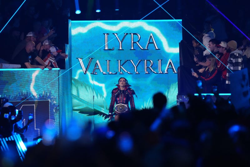 Feb 1, 2025; Indianapolis, IN, USA; Lyra Valkyria during the Women’s Royal Rumble during the WWE Royal Rumble at Lucas Oil Stadium. Mandatory Credit: Joe Camporeale-Imagn Images