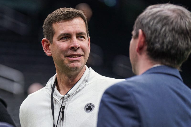 Boston Celtics general manager Brad Stevens on the court before the start of the game against the Dallas Mavericks at TD Garden.