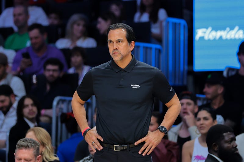 Miami Heat head coach Erik Spoelstra looks on from the sideline against the Boston Celtics