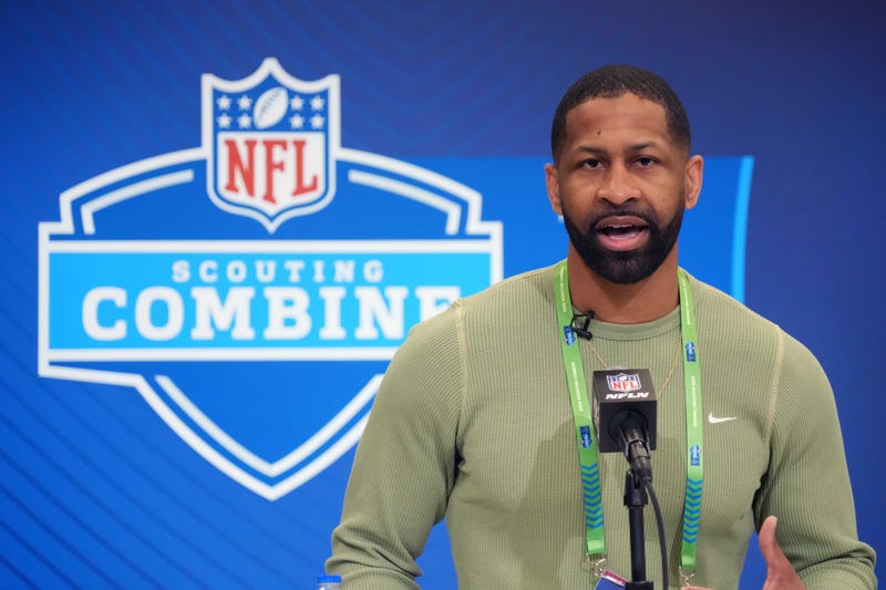 Feb 25, 2025; Indianapolis, IN, USA; Cleveland Browns general manager Andrew Berry speaks during the NFL Scouting Combine at the Indiana Convention Center.