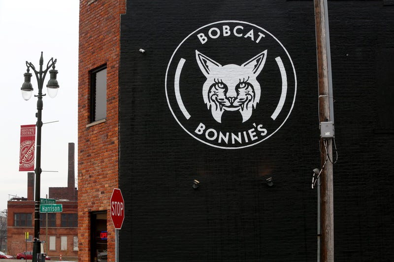 Bobcat Bonnie's logo on side of restaurant in Corktown