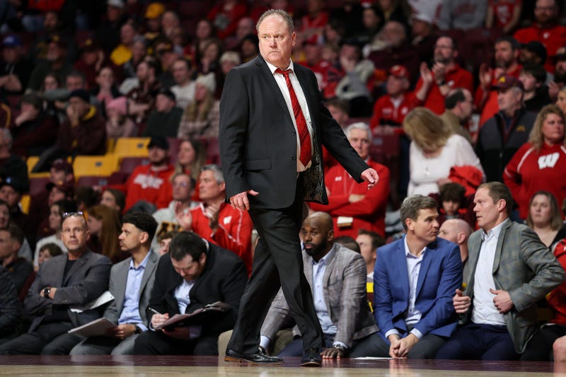 Mar 5, 2025; Minneapolis, Minnesota, USA; Wisconsin Badgers head coach Greg Gard looks on during the second half against the Minnesota Golden Gophers at Williams Arena. Mandatory Credit: Matt Krohn-Imagn Images