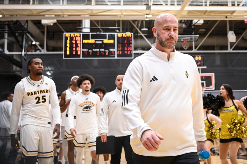 UW-Milwaukee Panthers coach Bart Lundy walks off the court after a 72-64 loss against the Oakland Golden Grizzlies in a Horizon League quarterfinal Thursday, March 6, 2025, at the Klotsche Center in Milwaukee, Wisconsin.