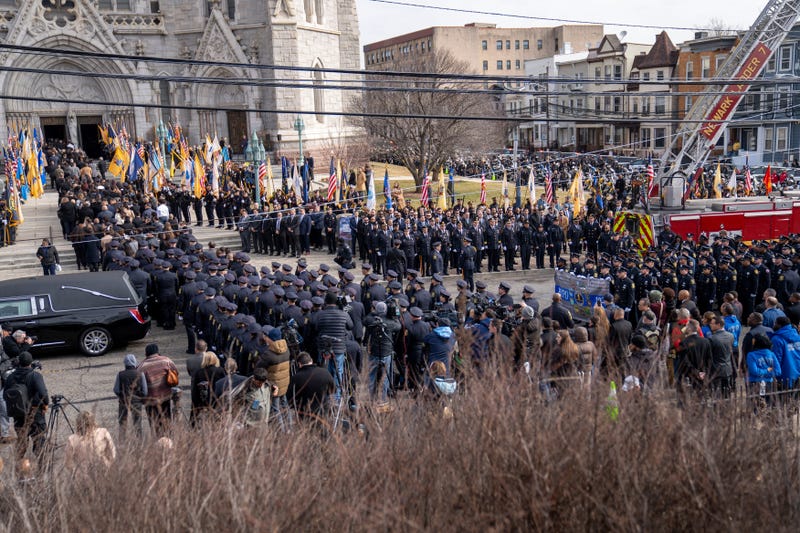 Hundreds of police officers line up for the funeral of Newark Det. Joseph Azcona at Cathedral Basilica of the Sacred Heart in Newark on Friday, March 14, 2025
