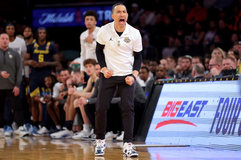Mar 14, 2025; New York, NY, USA; Marquette Golden Eagles head coach Shaka Smart coaches against the St. John's Red Storm during the second half at Madison Square Garden. Mandatory Credit: Brad Penner-Imagn Images