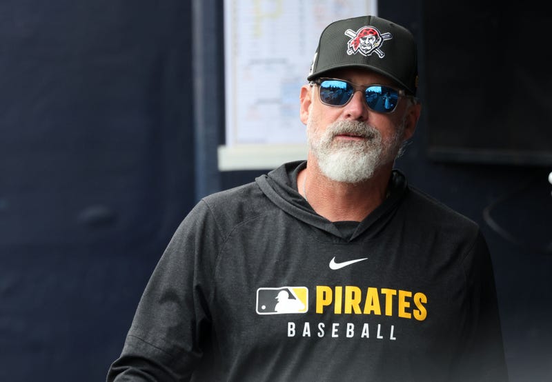 Pittsburgh Pirates manager Derek Shelton (17) looks on in the dugout during the second inning against the New York Yankees at George M. Steinbrenner Field.