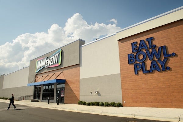 Entrance to Main Event, a family bar, restaurant and arcade