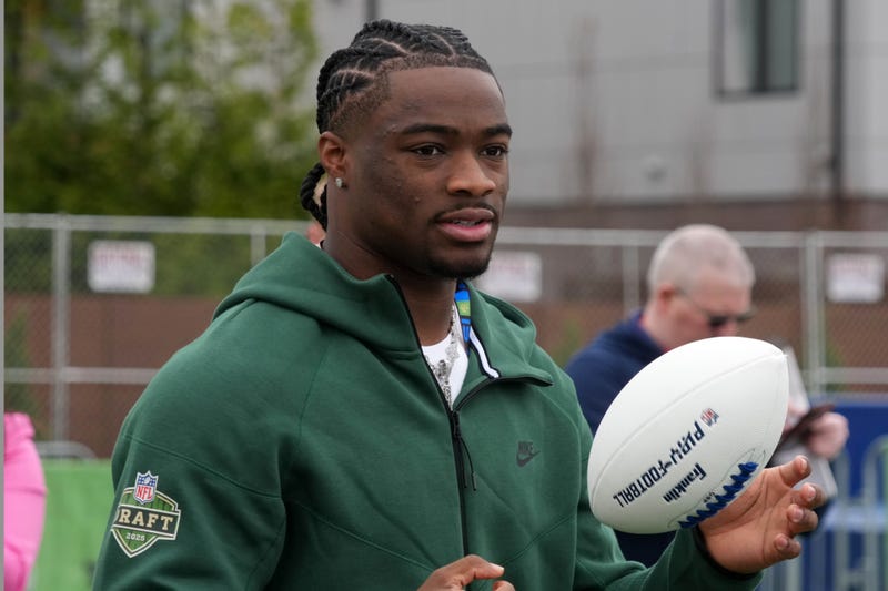 Apr 23, 2025; Green Bay, WI, USA; Alabama Crimson Tide quarterback Jalen Milroe during the NFL Draft prospect clinic with Special Olympics at Draft Experience Field at Titletown