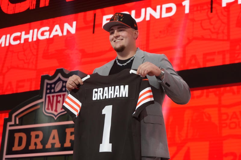 Apr 24, 2025; Green Bay, WI, USA; Michigan Wolverines defensive lineman Mason Graham is selected by the Cleveland Browns as the number five pick in the first round of the 2025 NFL Draft at Lambeau Field.
