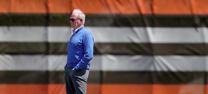 Cleveland Browns owner Jimmy Haslam watches practice during NFL rookie minicamp at the Cleveland Browns training facility on Friday, May 9, 2025, in Berea, Ohio.
